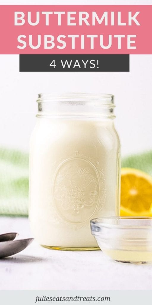 Buttermilk Substitute in a glass jar with a lemon in the background