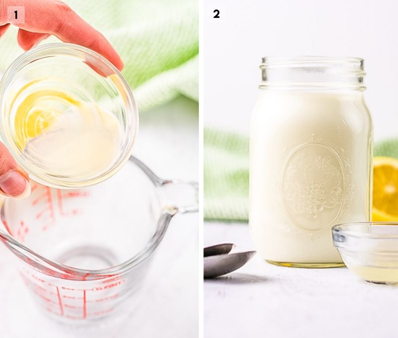 Two image collage for Lemon Juice and milk to make buttermilk