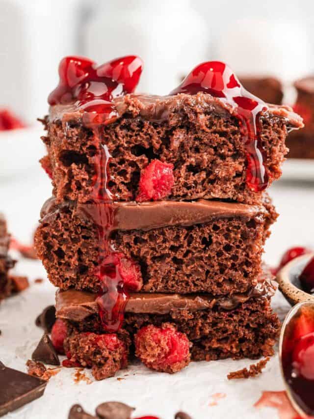 Cherry Chocolate Bars cut into squares and stacked