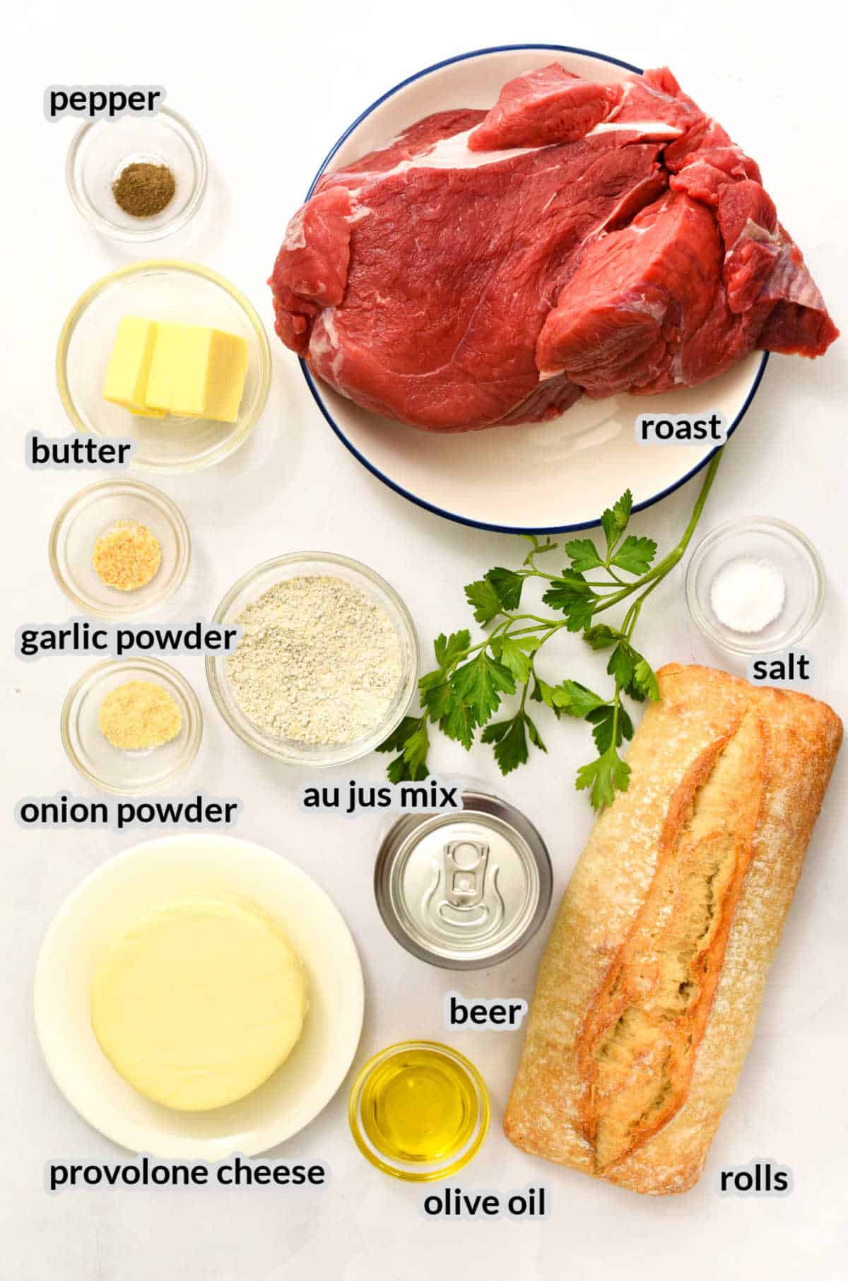 Overhead image of Instant Pot French Dip Ingredients