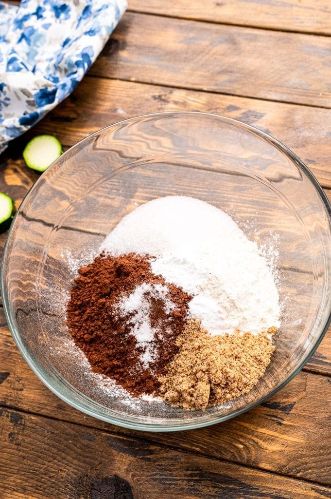 Bowl of dry ingredients before mixing.