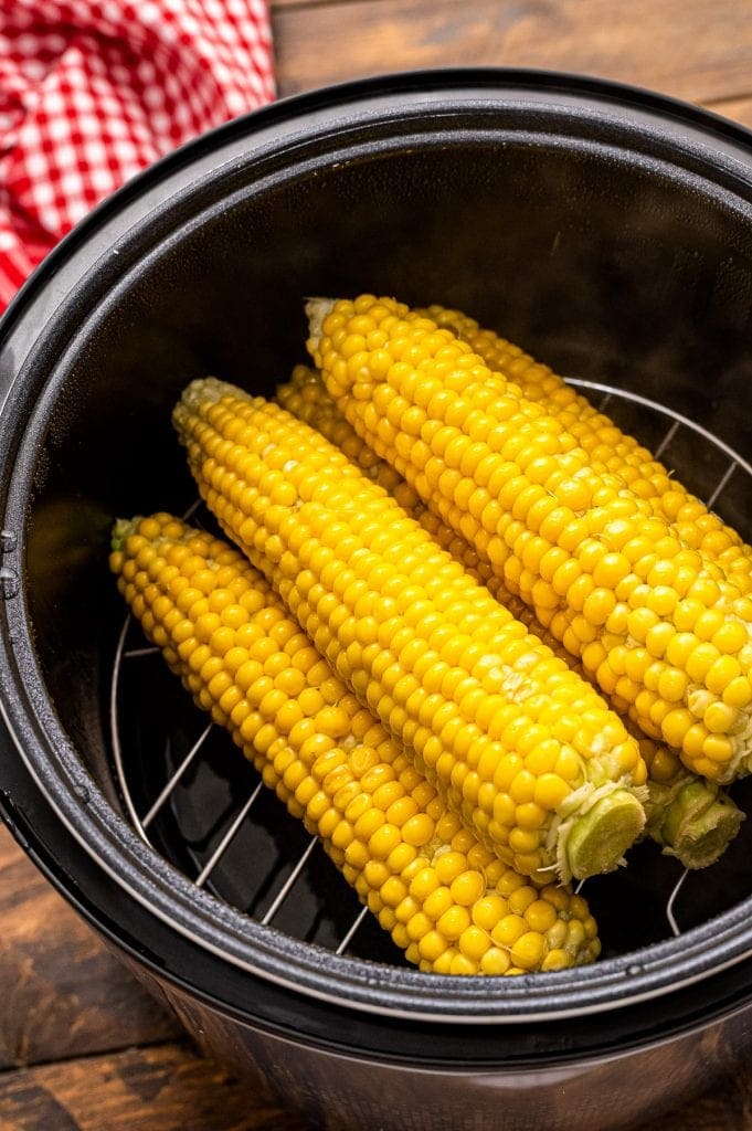 Corn on the cob in a pressure cooker.