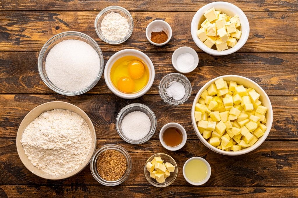 Overhead image of ingredients for Apple Bread