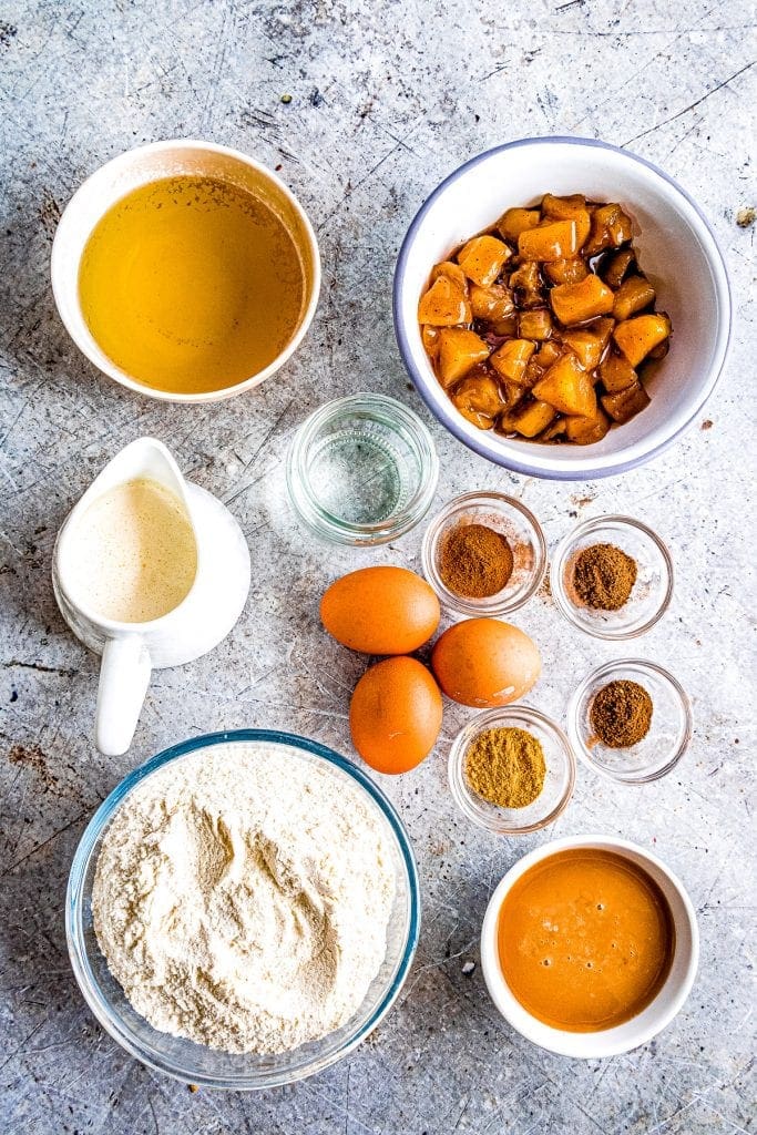 Overhead image of Dulce de Leche Apple Poke Cake Ingredients