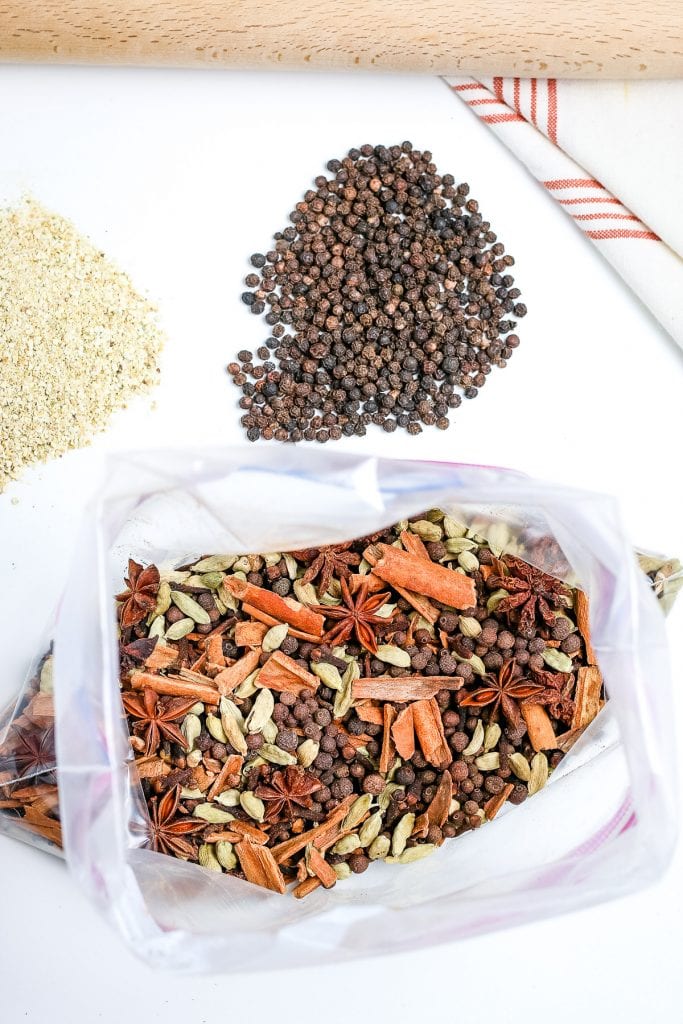 Mulling Spices in plastic bag before crushing