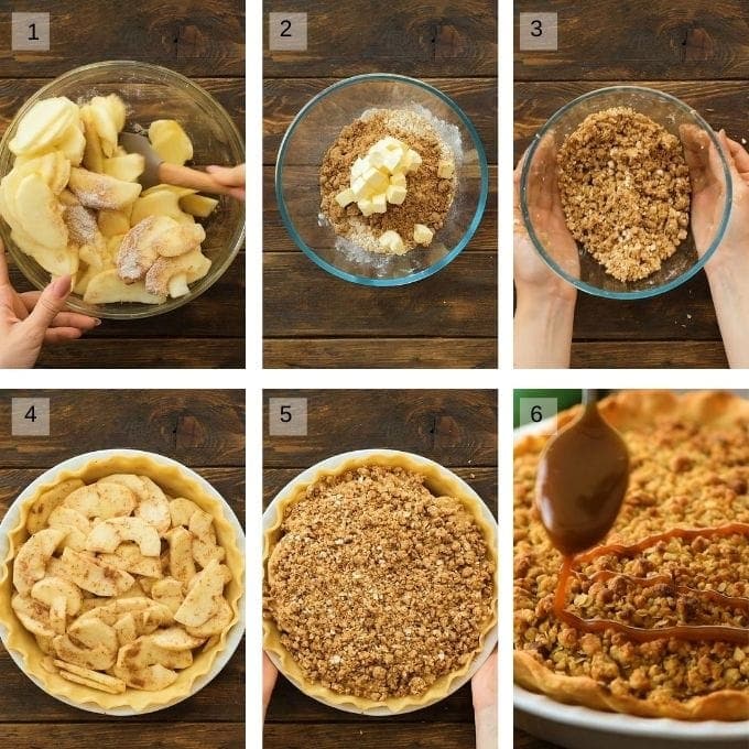 Apple Pie with Crumb Topping Collage of photos to make the pie