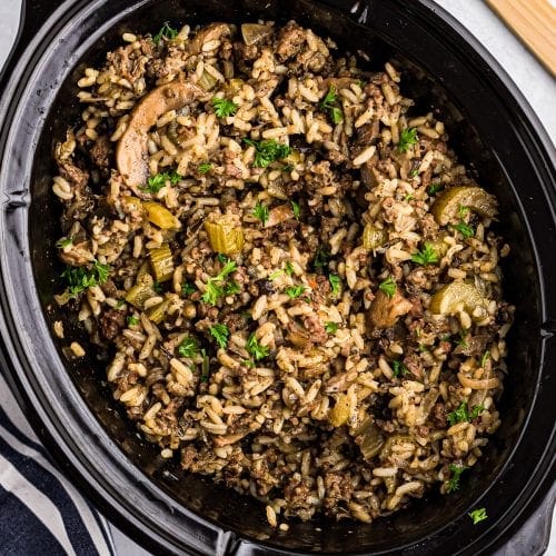 Crock Pot Hamburger Wild Rice Casserole - Julie's Eats & Treats