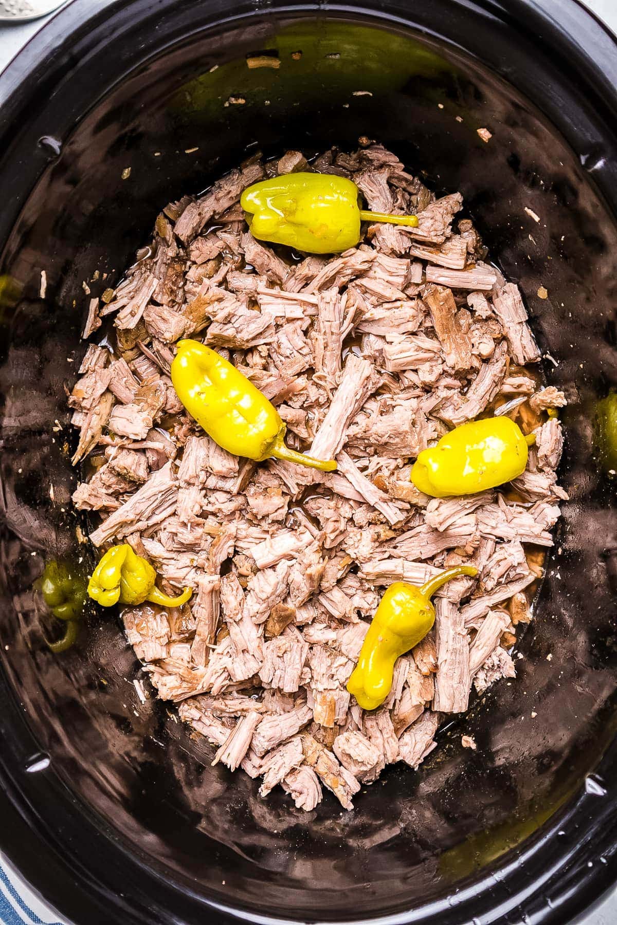 Mississippi Pot Roast Shredded in black crock pot