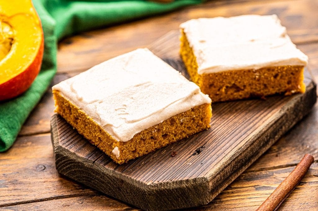 Sliced Pumpkin Bars on wooden background