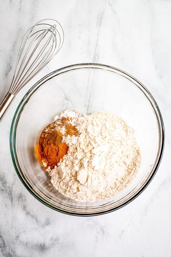 Pumpkin Cupcakes Dry Ingredients in glass bowl