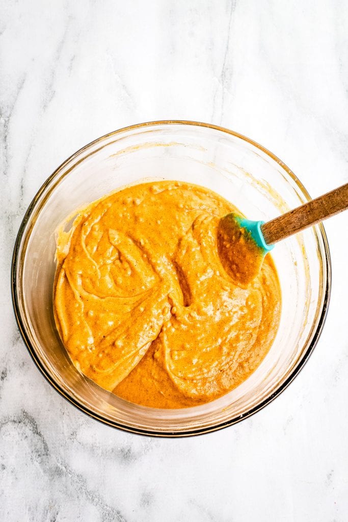 Pumpkin Cupcakes Mixed Ingredients in Glass Bowl