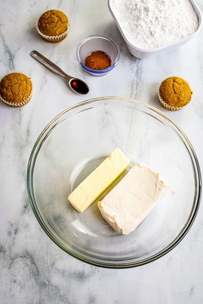 Butter Cream Cheese in Glass Bowl before mixing