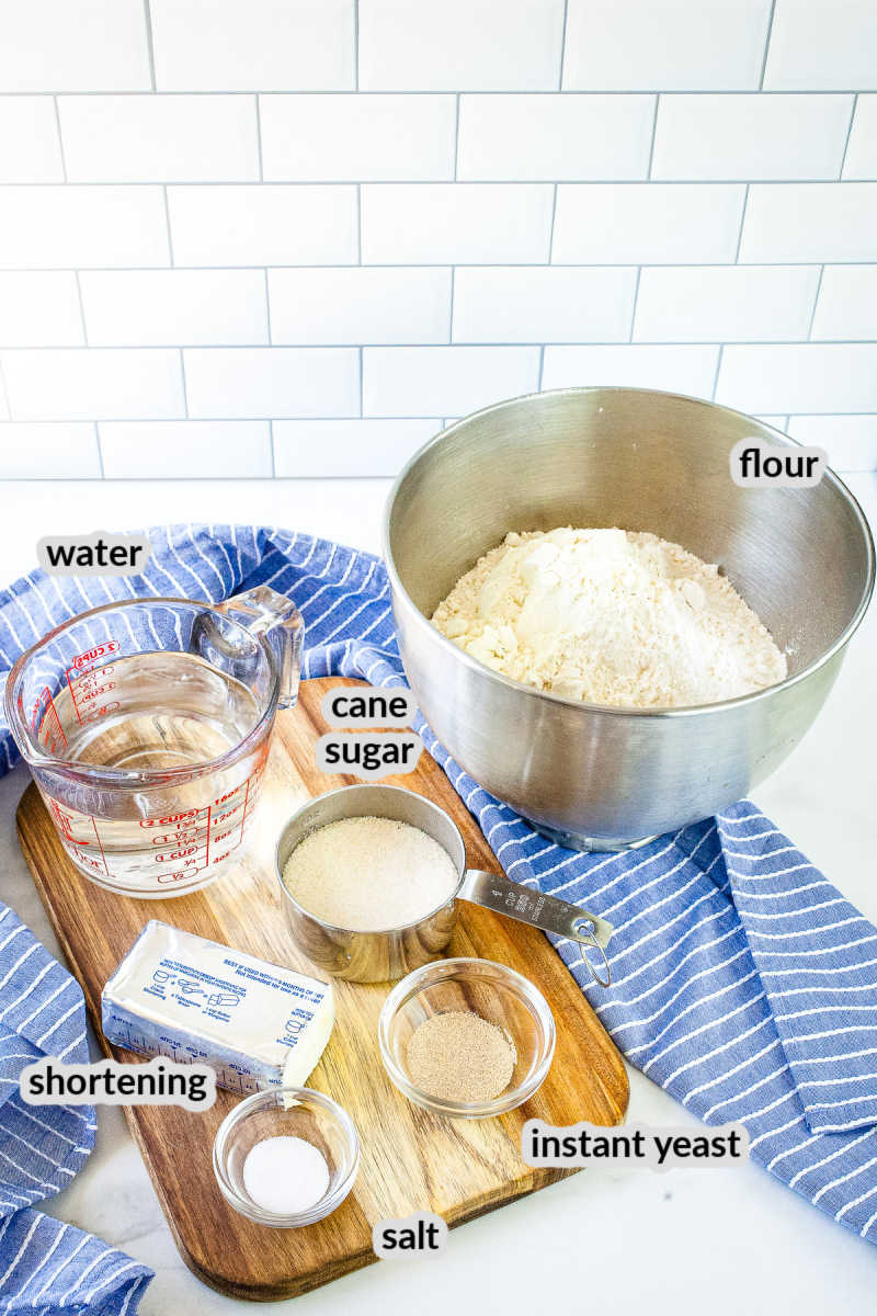 All the ingredients needed to make dinner rolls