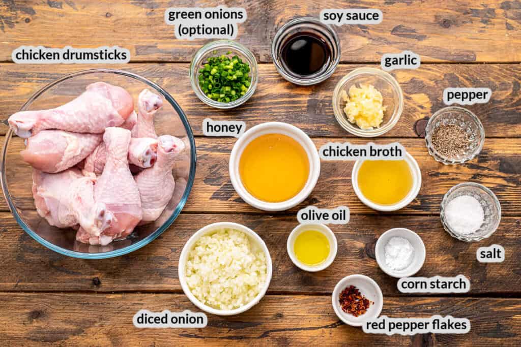 Honey Garlic Chicken Drumsticks Ingredients Overhead Image