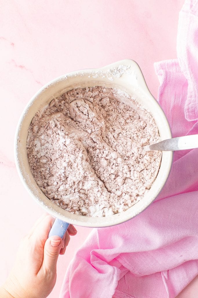 Bowl with sifted powdered sugar and cocoa