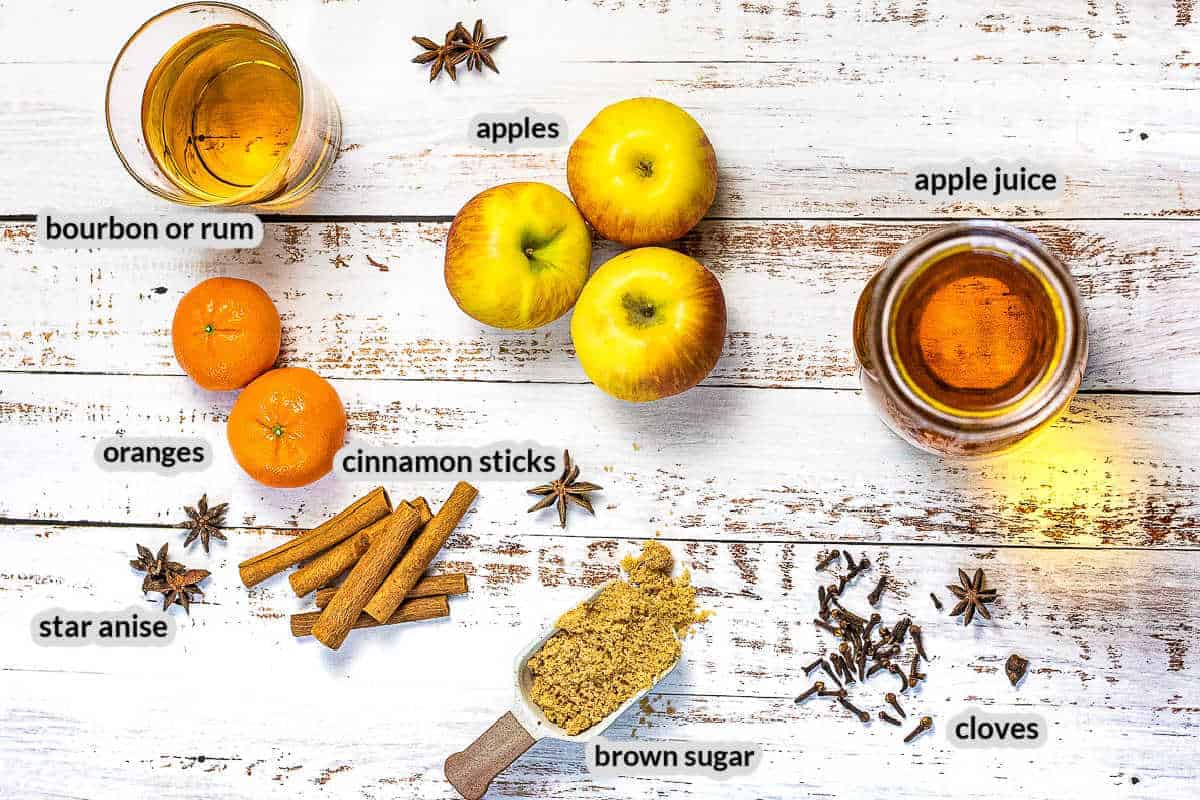 Overhead Image of Spiked Apple Cider Ingredients