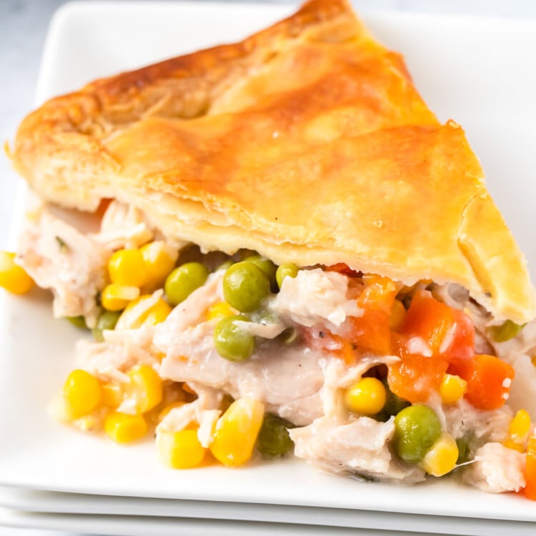 Turkey Pot Pie slice on white plate