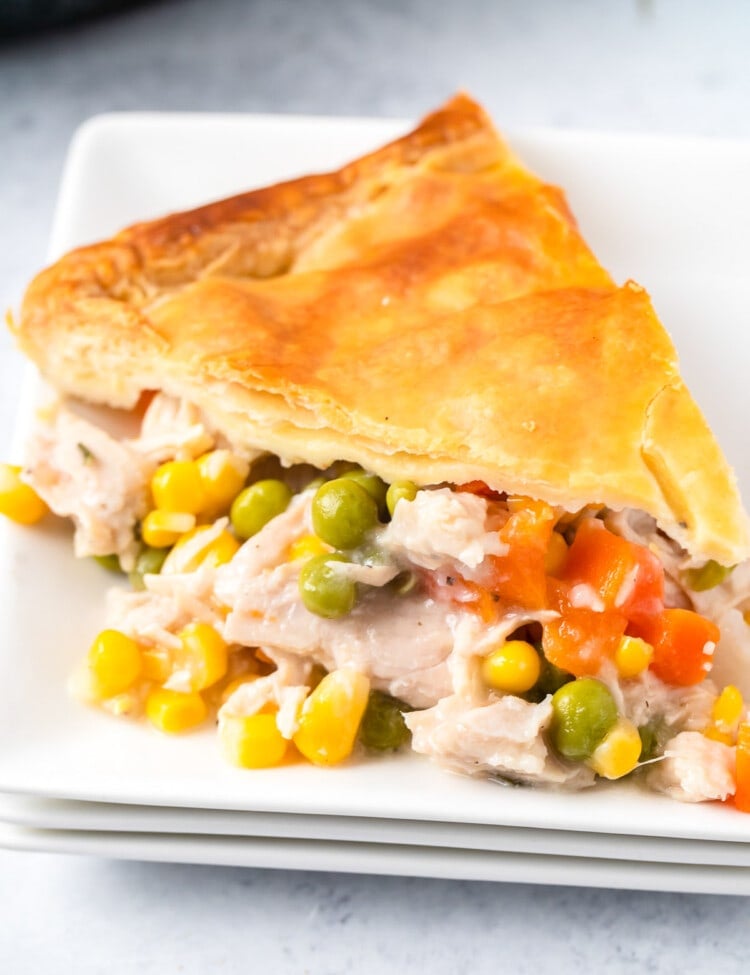 Turkey Pot Pie slice on white plate