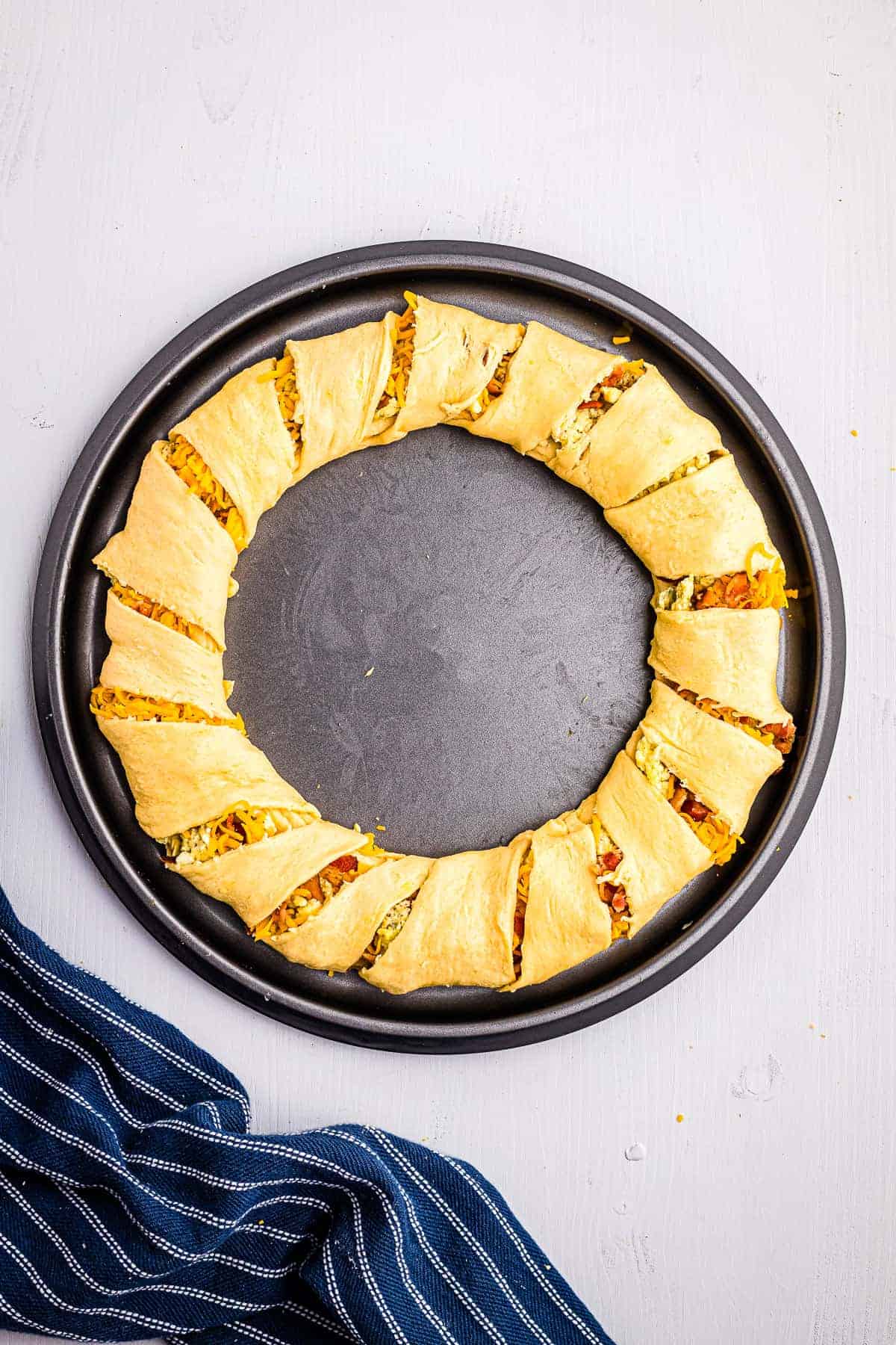 Overhead image of breakfast crescent ring before baking.