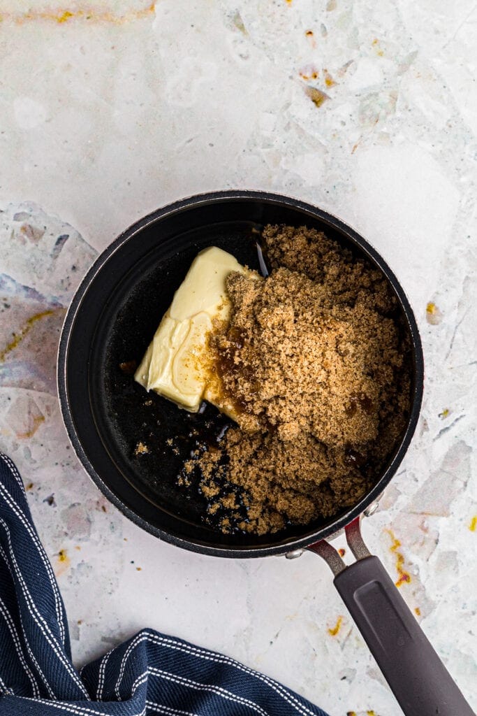 Saucepan with butter and brown sugar for caramel sauce