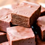 Stack of chocolate fudge on plate