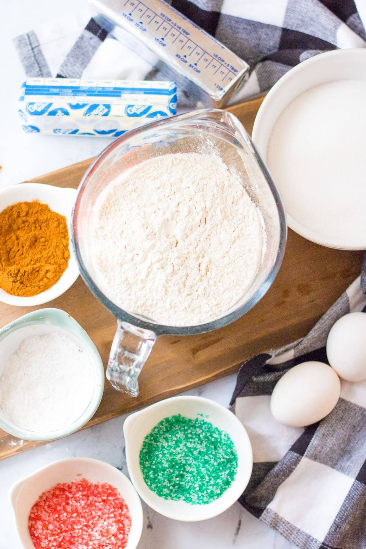 Overhead image of Christmas Snickerdoodles Ingredients