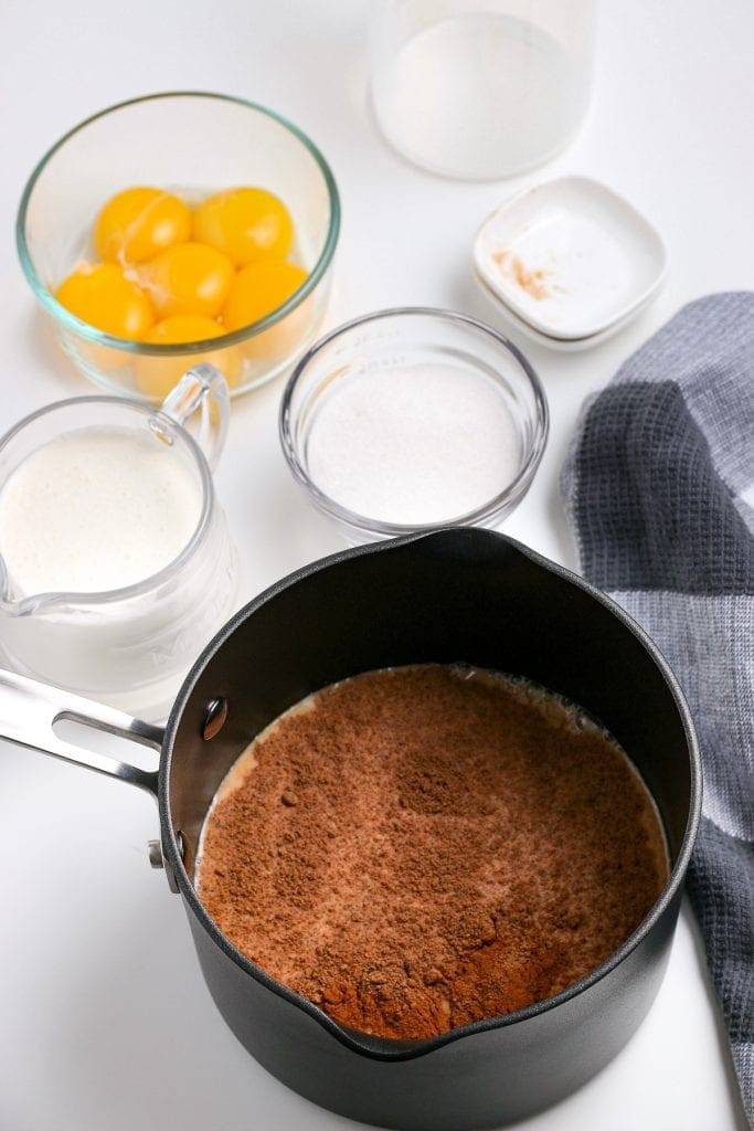 Cinnamon in pot with eggnog