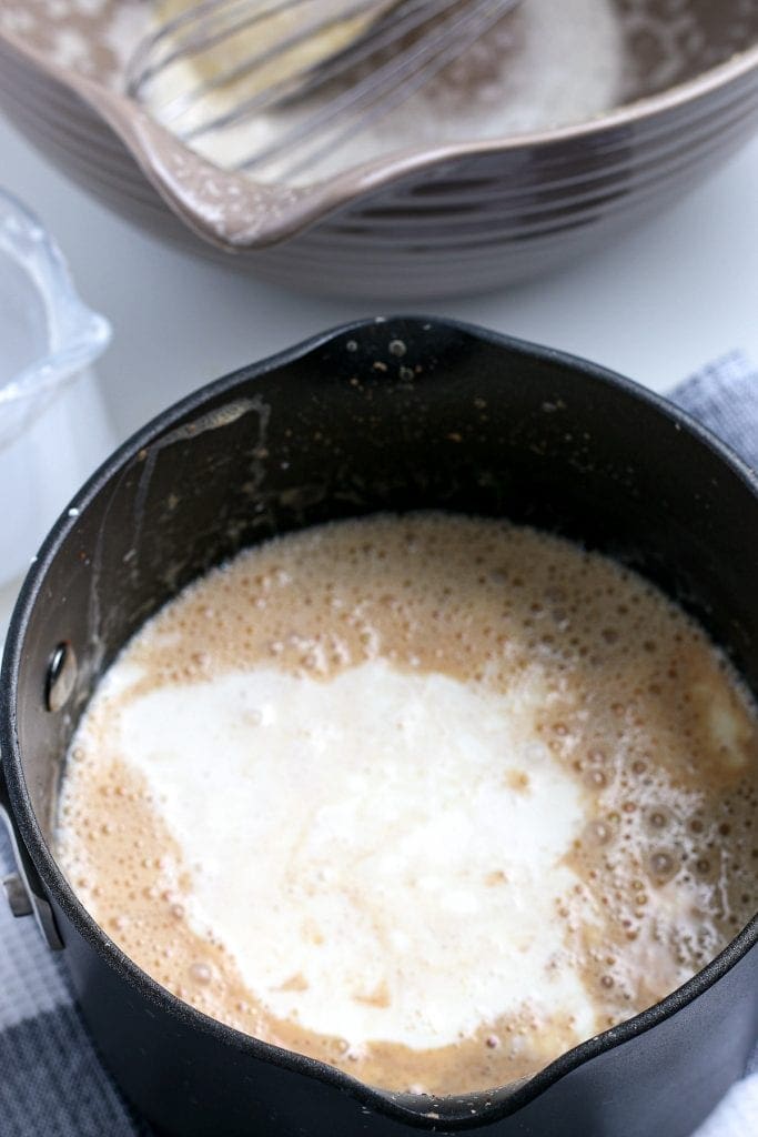 Eggnog with cream in it before mixing together