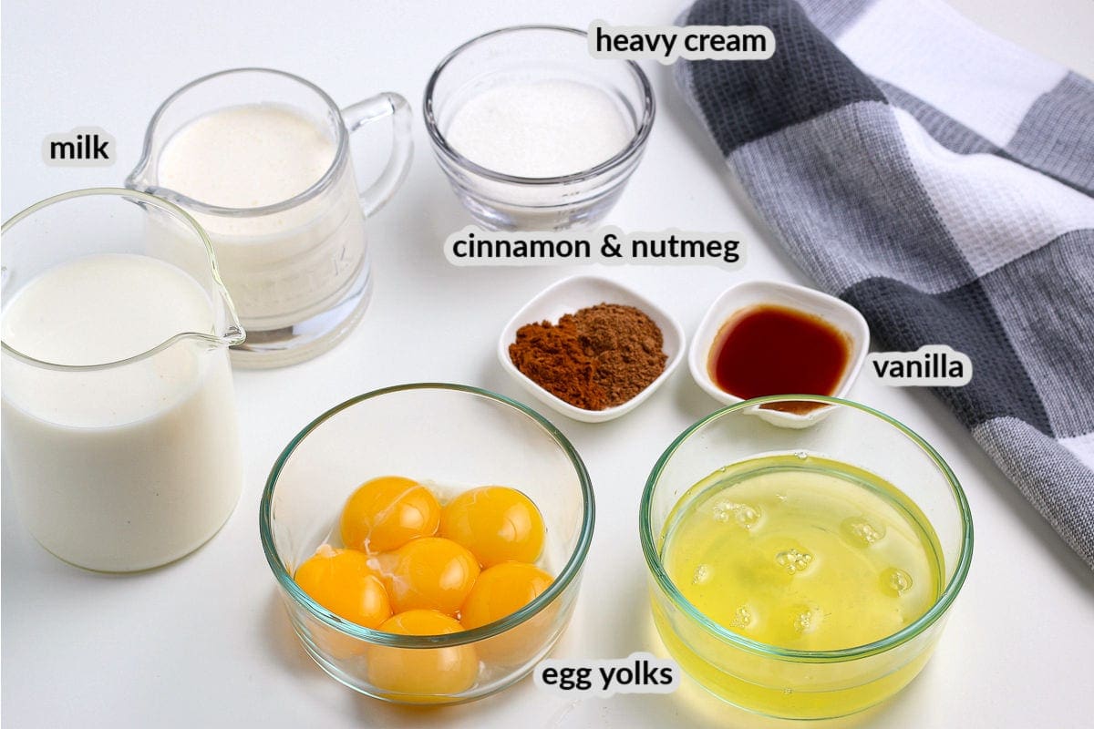 Homemade Eggnog Ingredients in bowls