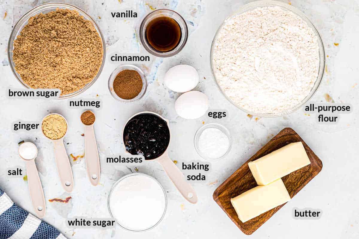 Overhead image of Molasses Cookies Ingredients