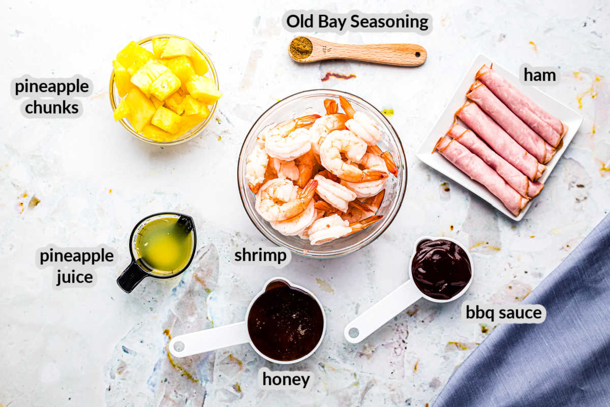 Air Fryer Hawaiian Shrimp Ingredients Overhead Image