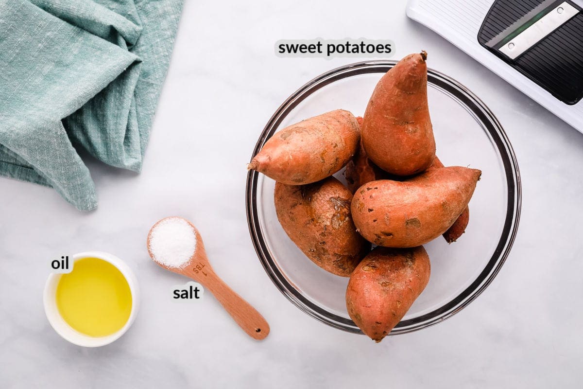 Overhead image of Air Fryer Sweet Potato Chips Ingredients