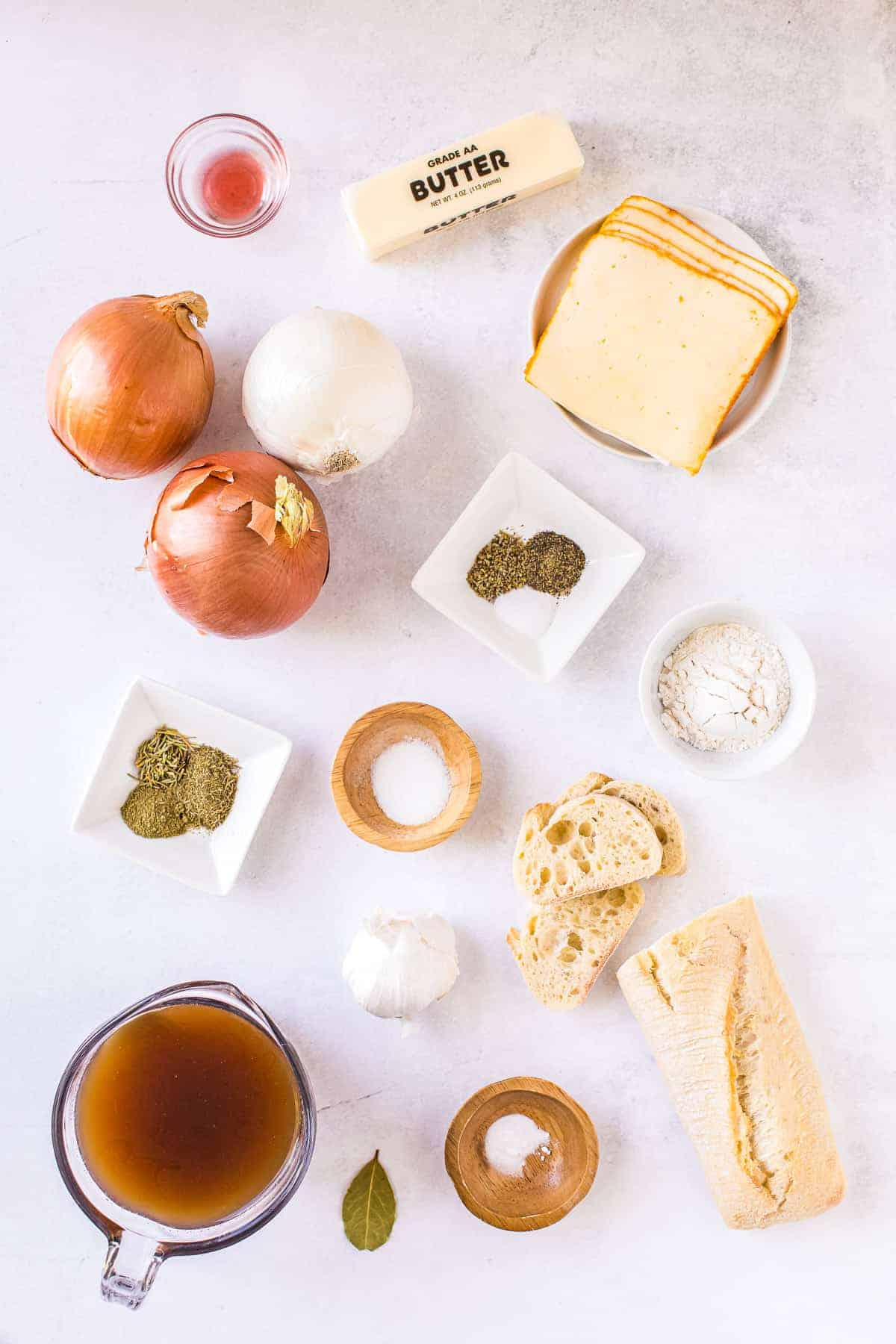 Overhead image of French onion soup