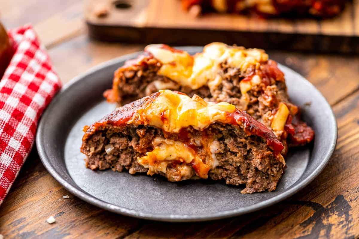 Two slices of Italian Meatloaf on plate