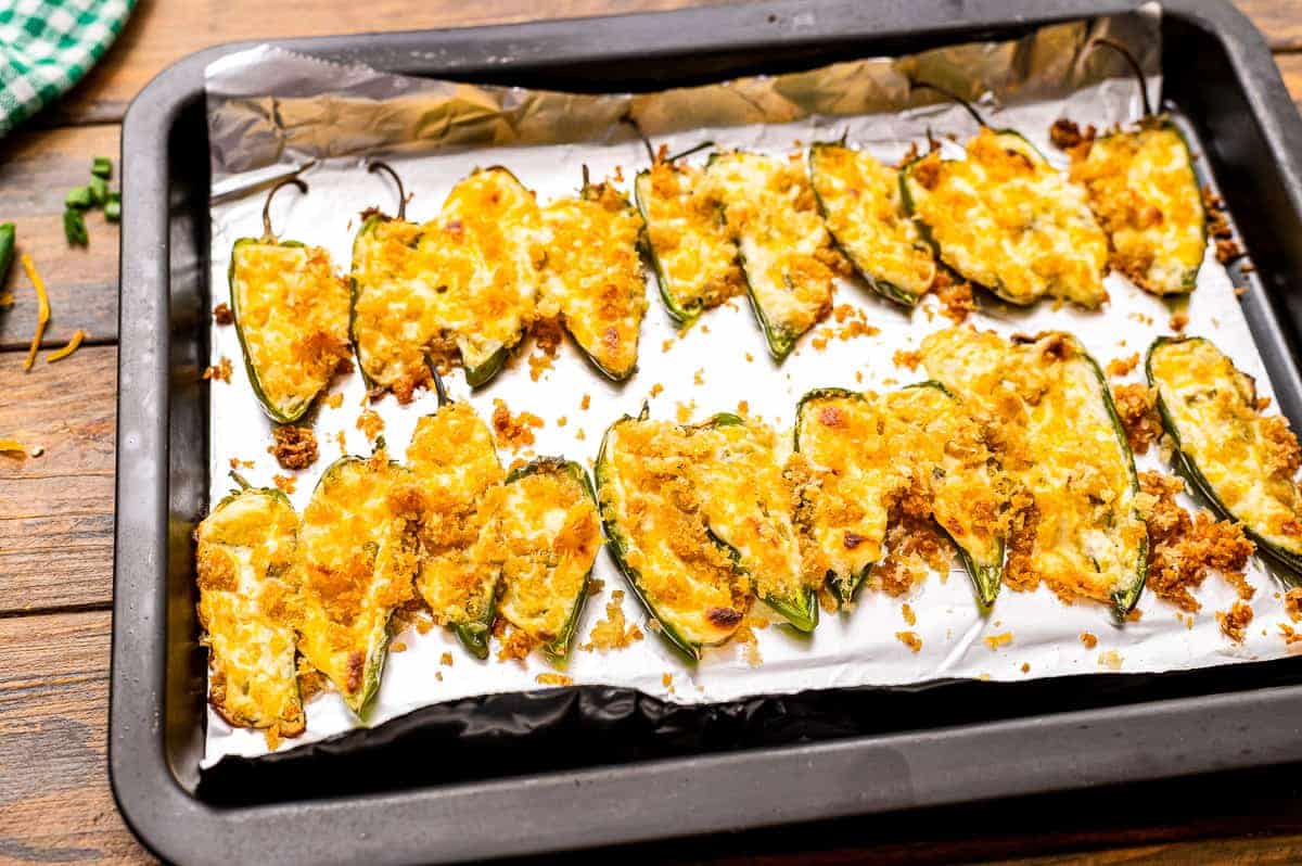 Sheet pan baked jalapeno poppers on it