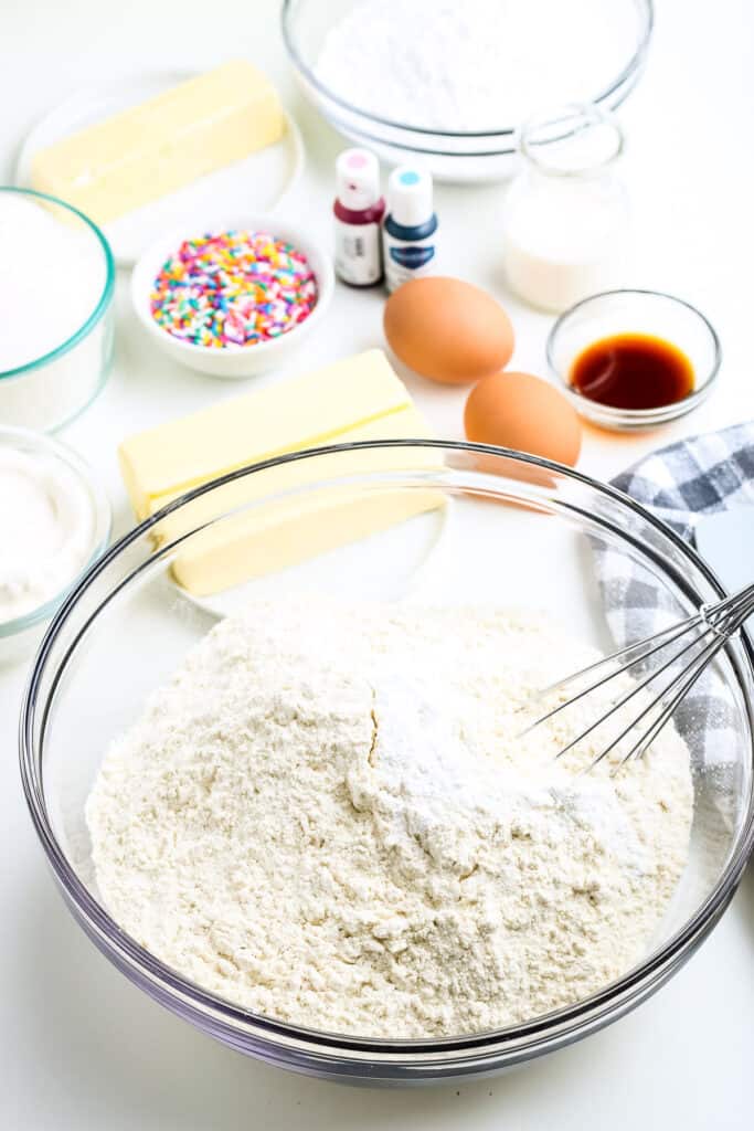 Glass bowl with ingredients whisked together