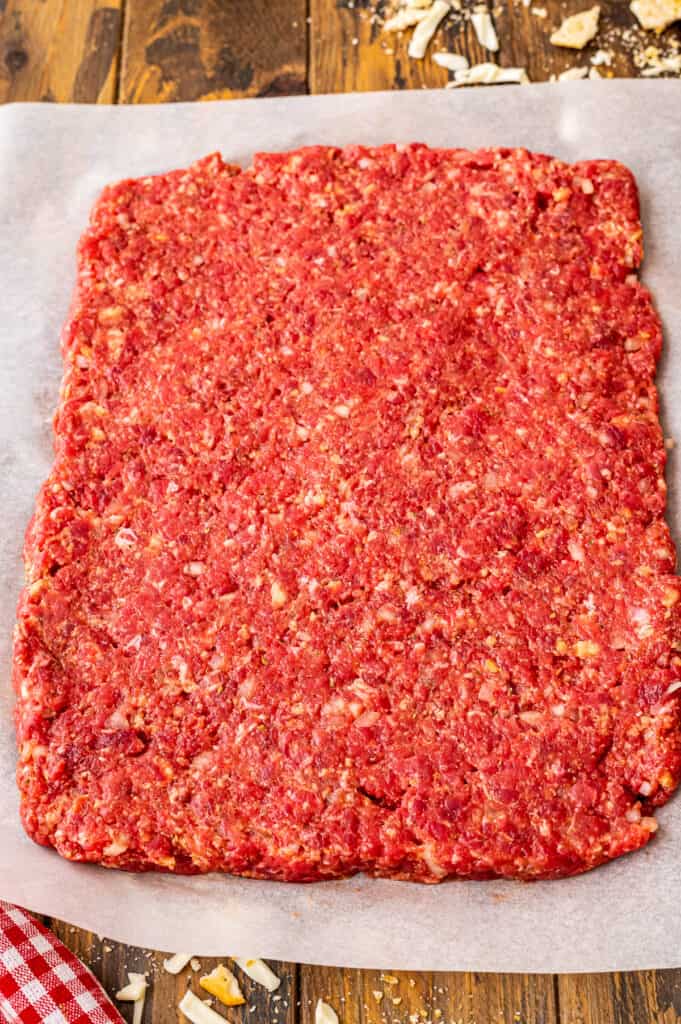 Italian Meatloaf ingredients spread out into rectangle