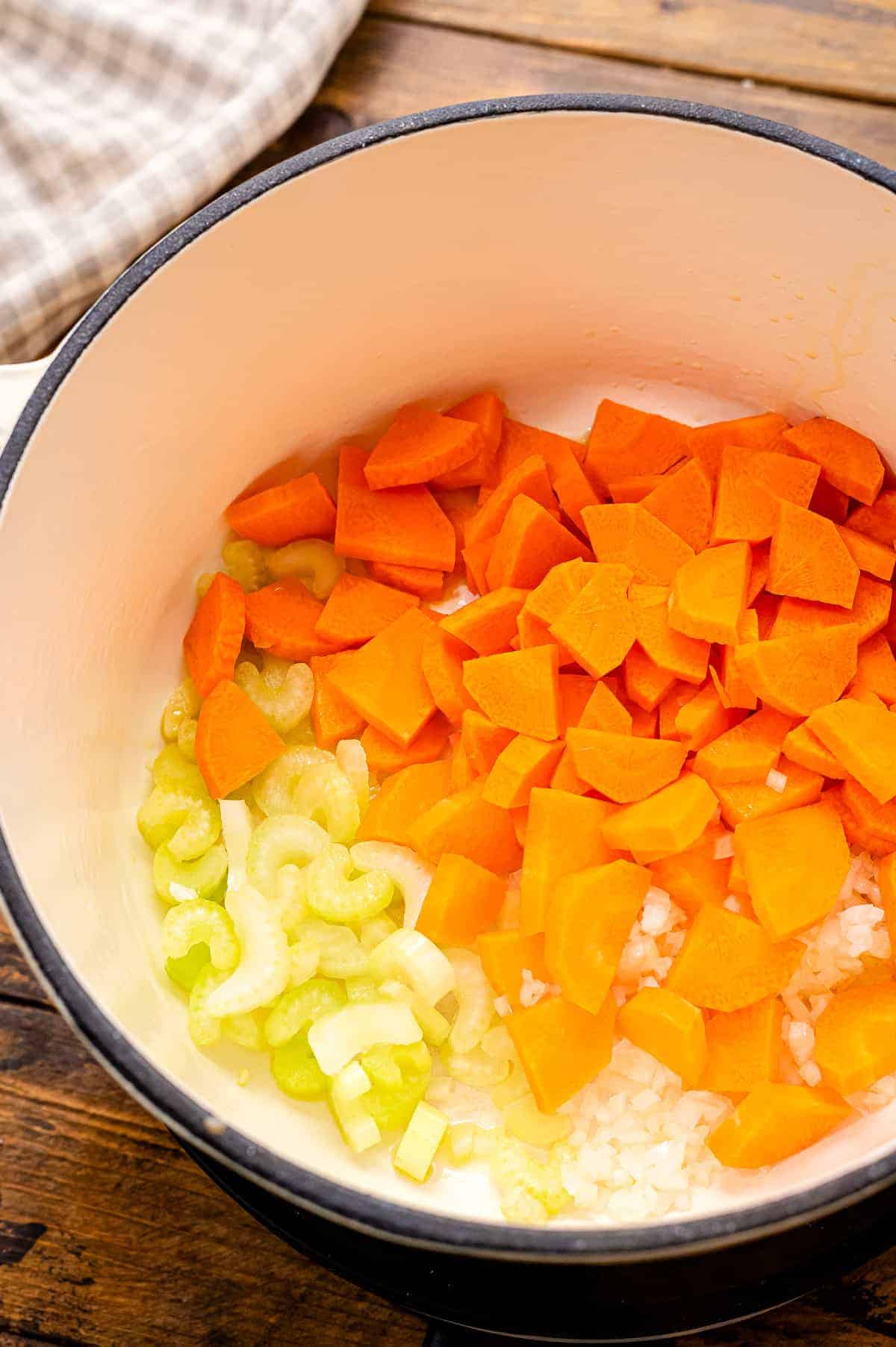 Sauteing carrots and onions in dutch oven