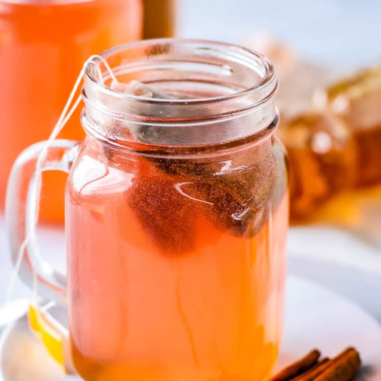 Copycat Starbucks Medicine Ball in a mason jar sitting on plate