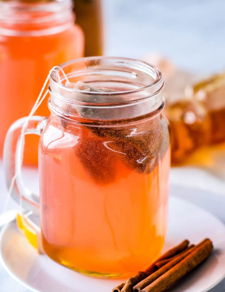 Copycat Starbucks Medicine Ball in a mason jar sitting on plate