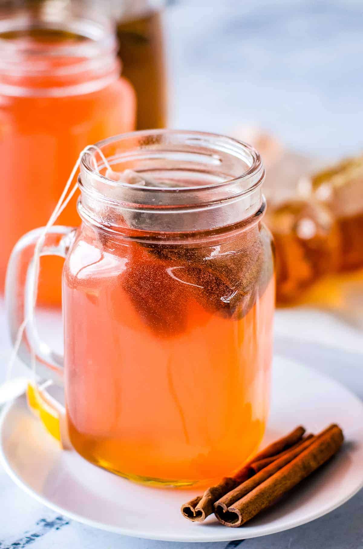 Copycat Starbucks Medicine Ball in a mason jar sitting on plate