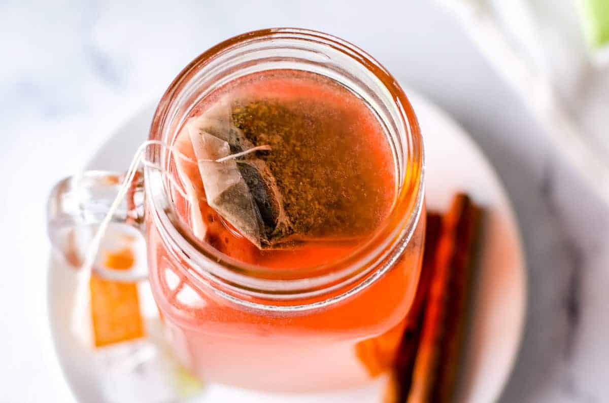 Overhead image of Copycat Starbucks Medicine Ball Tea in mason jar