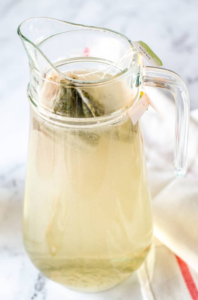 Pitcher with hot water and tea bags in it