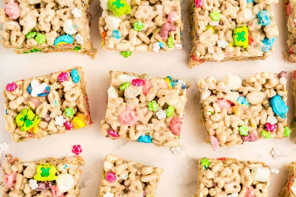 Overhead image of Cut Lucky Charms Bars