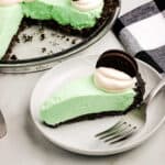 Close up slice of Grasshopper Pie on a plate