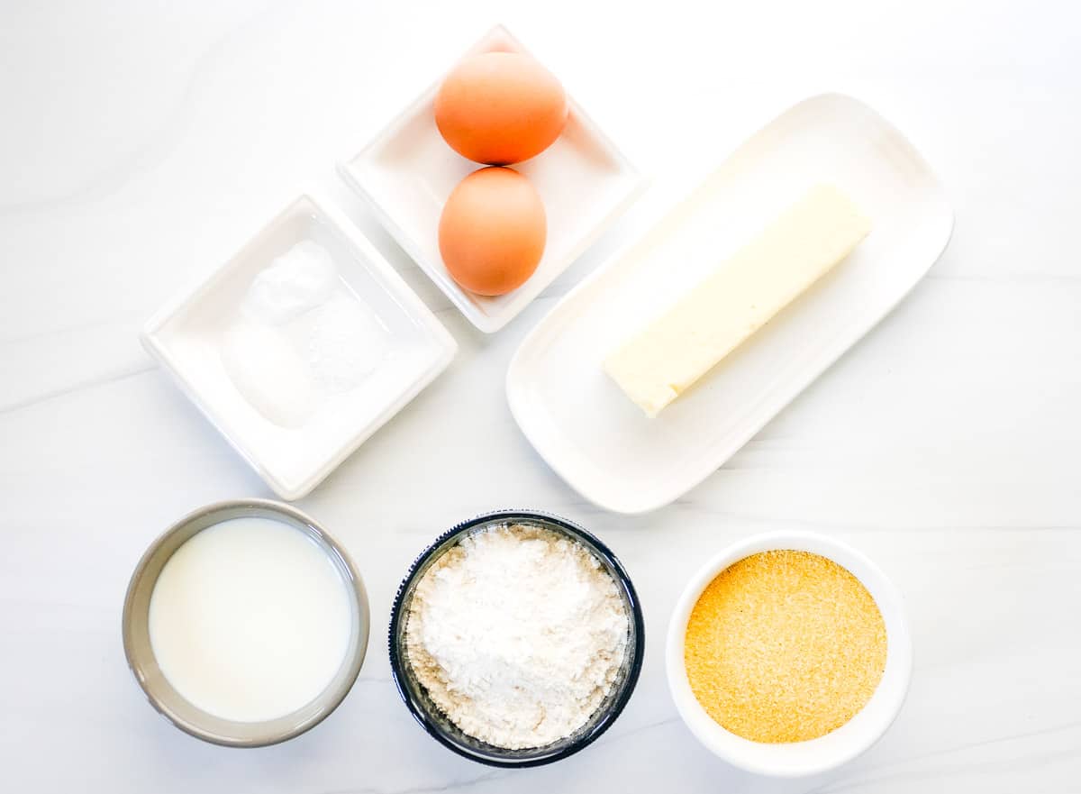 Overhead image of Homemade Cornmeal Pancakes Ingredients