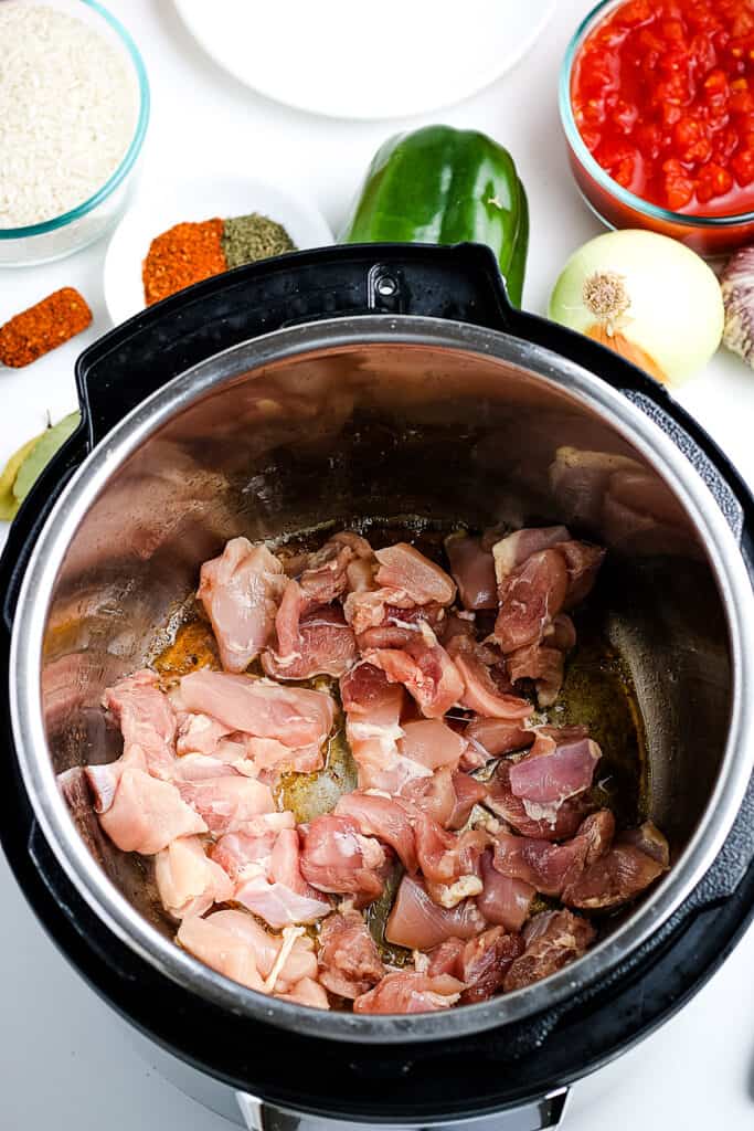 Instant Pot with sliced chicken