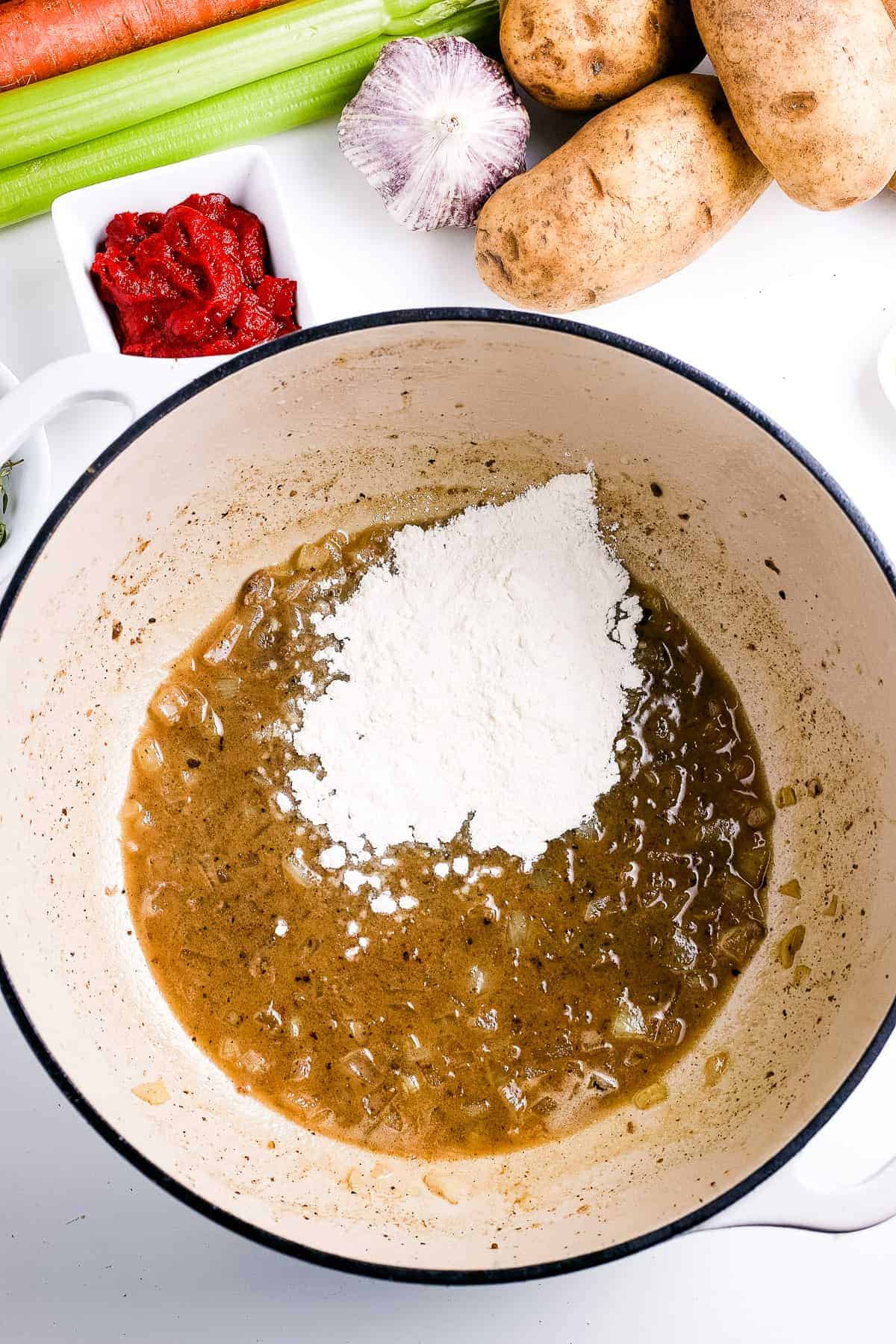 Flour added to drippings to make a roux