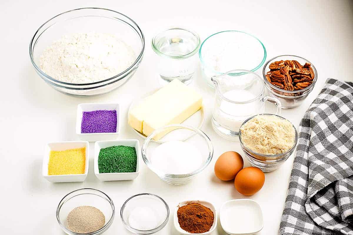 King Cake Ingredients in small bowls