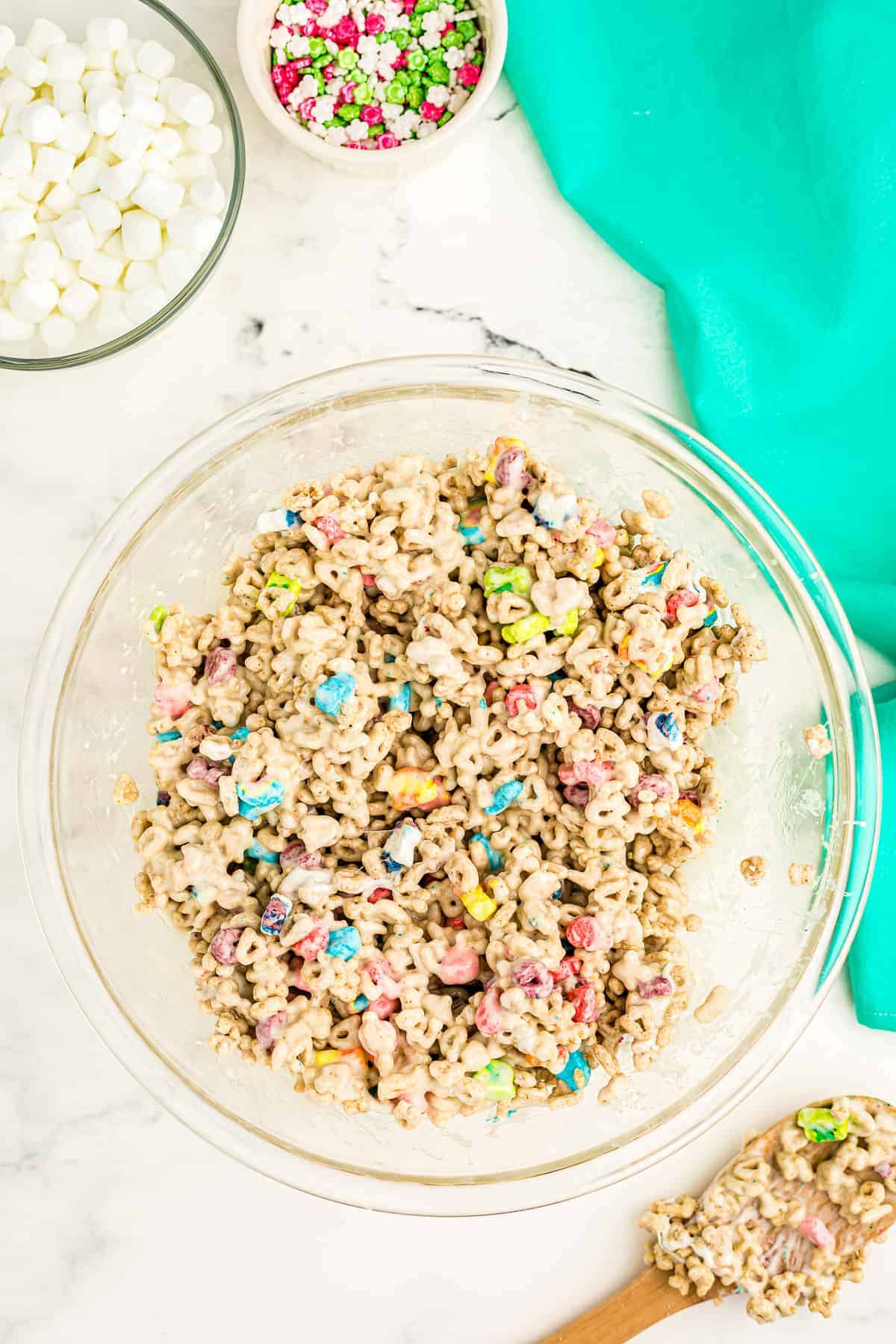 Bowl of Lucky charms and marshmallows mixture